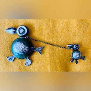 Vintage Mexican Sterling Silver & Stone Brooches